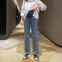 Thin split split ~ pregnant womens jeans Spring and Autumn wear pregnant womens trousers straight tube pants father pants wide leg mopping pants