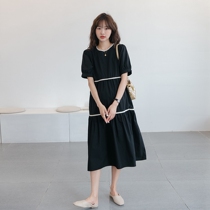 Two apricot line a skirt ~ summer simple thin pregnant women dress loose A- line dress Korean temperament long skirt