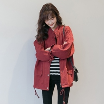 Pregnant womens autumn coat fashion casual loose windbreaker long autumn and winter Korean version of tide mother coat Spring and Autumn wear