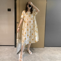 Pregnant womens summer fashion Korean version of foreign style wave point knee long skirt spicy tide mother short sleeve summer loose dress