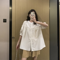 Chic Hong Kong style suit ~ maternity dress summer sweet French short shirt five-point straight pants tide mom Korean Leisure