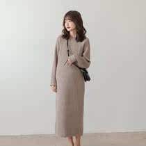 Soft glutinous warm ~ pregnant woman knitted dress long fashion loose size thick autumn and winter base sweater