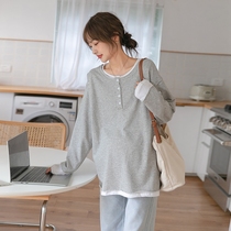 Fake two long sleeve T-shirt ~ pregnant womens autumn bottoming 2021 New Korean version of elastic fashion round neck foreign style tide mother
