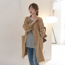 Lean windbreaker ~ 2021 Autumn New pregnant womens Kazi retro English style long tide mother coat