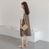 Gentle Etie ~ maternity dress summer Korean fashion commuter sling V collar fake two pieces chiffon dress tide mom