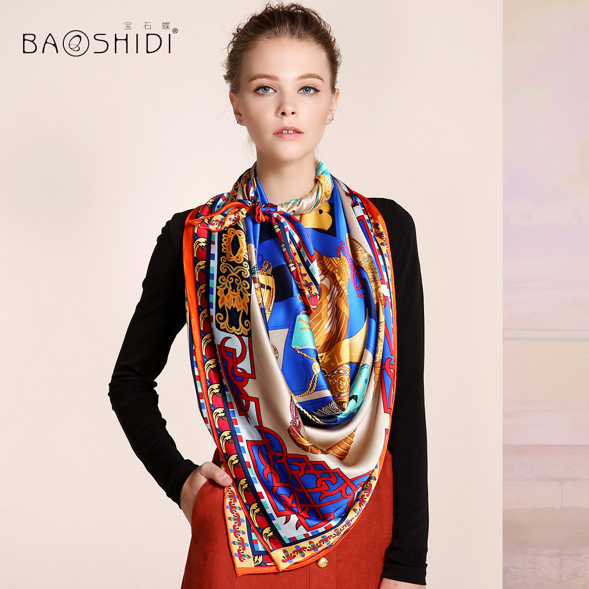 宝石蝶丝巾 秋冬季女士民族风旅游披肩方巾真丝围巾礼品/绮罗依梦
