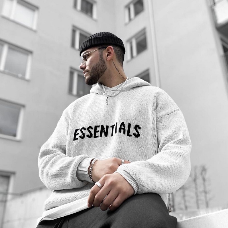 复线essentials潮牌宽松秋冬针织衫连帽毛衣男