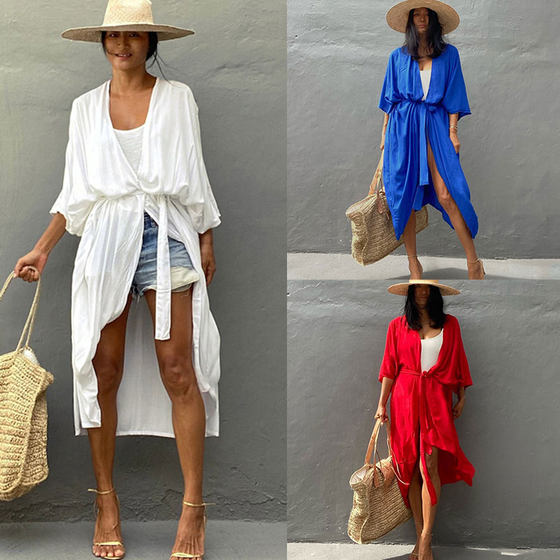 Bikini sunscreen shirt swimwear shirt 2022 new European and American medium -long single -piece white beach jacket
Bikini sunscreen shirt swimwear shirt 2022 new European and American medium -long single -piece white beach jacket