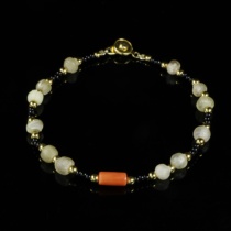 Gao Gu Liuli R9824FC-Ancient Roman glass-Gao Gu silver foil Roman Glass with old CORAL bracelet 6g