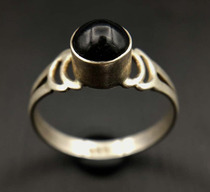 Old silver ring R8609A22-clear-plain ring inlaid with black Agate-old silver ring 15mm1 7g