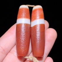 R0123F8z - Old Manau Red Cord Cord - Tibetan old mine red agray beads a pair of 50mm32g