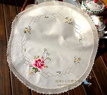 Foreign trade cotton drawing hook Edge Retro Round hand embroidered fabric decorative pad towel 48CM Rose Princess Afternoon Tea