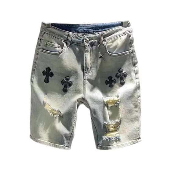 Summer new retro water washing ripped denim shorts, men's wild leisure pants, fashionable loose pants Summer new retro water washing ripped denim shorts, men's wild leisure pants, fashionable loose pants
