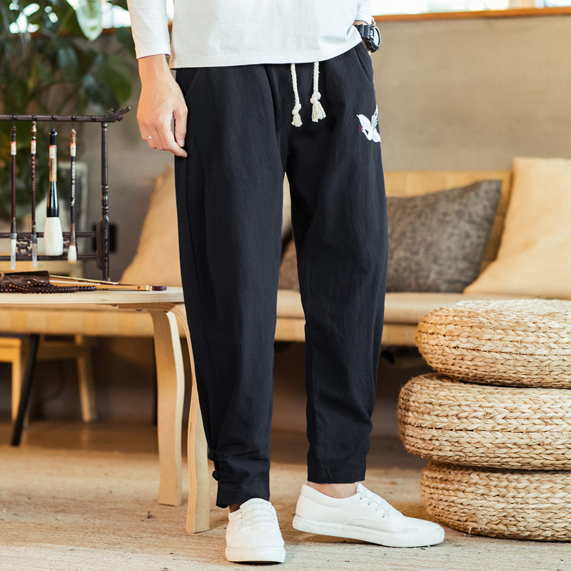 古风裤子男汉元素中国风唐装束脚裤古装汉服道袍道士裤佛系道裤潮