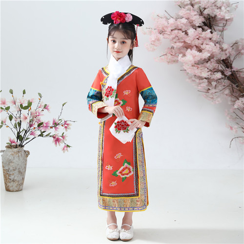 Qing dynasty princess dress for girls Children's chinese ancient film cosplay costumes the dress of huanzhu gege in Qing Dynasty for kids