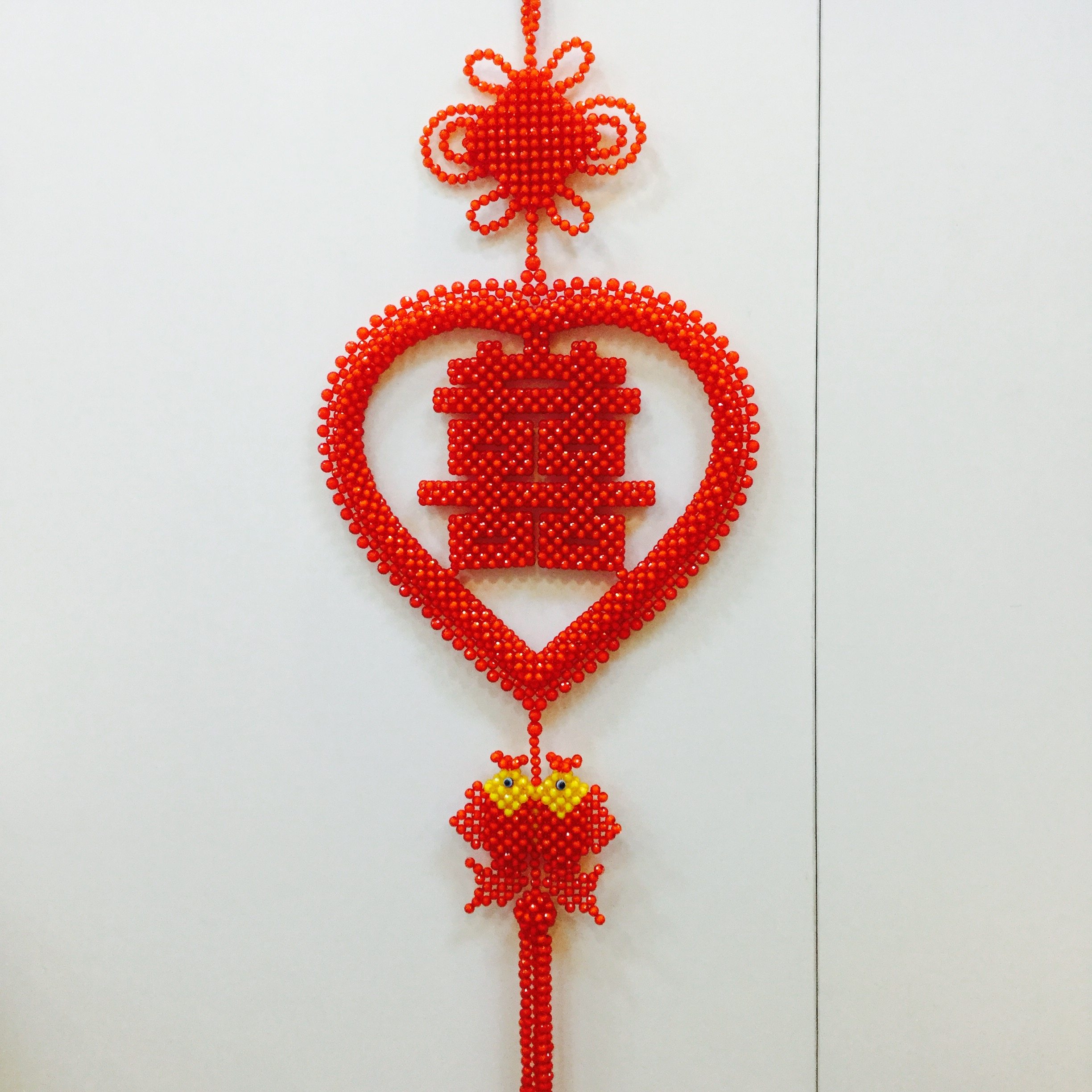 手工编织结珠子年年有鱼十字绣diy串珠喜福字材料.成视频教程