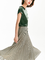 BEEWOOD Biwutong original autumn new A-word retro check high-waisted skirt medium-length large skirt