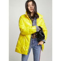 BEEWOOD Bi Wutong original high-end custom womens denim stitching white duck down down jacket double collar thickening