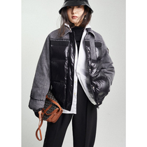 BEEWOOD Bi Wutong Dujia original custom womens denim stitching white duck down down jacket designer niche