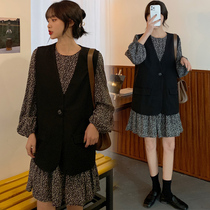 Pregnant woman Libra dress Spring dress New fashion Fashionisu Damp Ocean West Suit Horse Chia Crushed floral dress Two sets of summer clothes