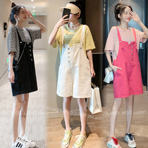 Gestational Maternity suit Fashion style 2021 new big code striped pure cotton T-shirt back with pants pregnant woman Two sets of summer clothes