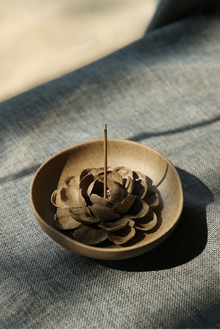 纯手工香插 未央 原创粗陶泥香盘禅意莲花手作香座创意纸镇