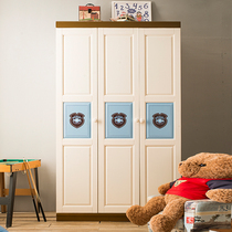 Childrens three-door wardrobe assembly wardrobe Nordic full solid wood bedroom wardrobe Small apartment storage wardrobe storage cabinet