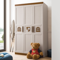 Nordic full solid wood wardrobe Three-door childrens wardrobe Wardrobe flat door locker Bedroom furniture economical