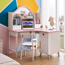 Solid wood desk Pink Nordic computer desk Desktop Childrens study desk Study desk Bookcase combination furniture