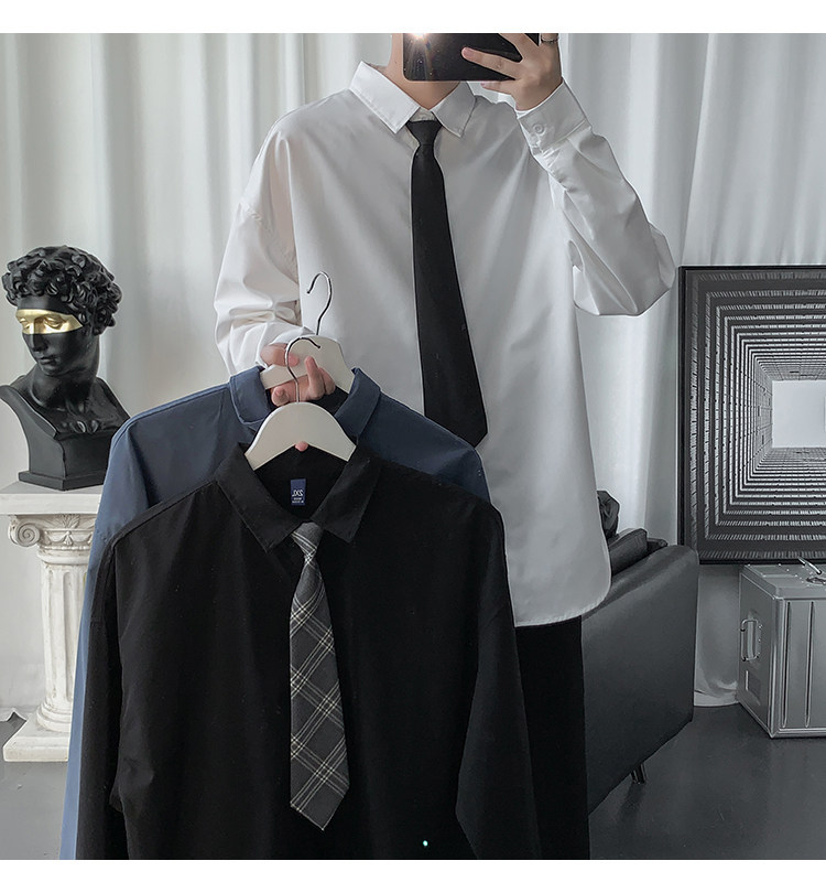 suntek黑暗系男装dk制服韩系风格穿搭学院冷淡风黑衬衫情侣学生内搭