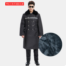 Black coat mens winter thickened anti-chill security work clothes cotton padded jacket with long and versatile launder cotton coat