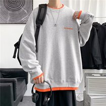 Round collar sweatshirt mens spring autumn season 100 hitch a little crowd leave Two long sleeves T-shirt design Feeling Salt Department Hit and Loose Mens Clothing