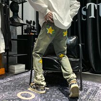 Jeans American retro Stars Embroidery Loose slim fit large size Pants Man slim fit Straight Broadleg Casual Pants