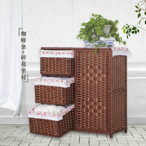 Simple pastoral rattan storage cabinet baby childrens wardrobe solid wood locker cabinet drawer cabinet bedside table