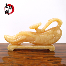 Natural jade carved ginseng Ruyi decoration Life Ruyi decoration Lucky fortune Feng Shui town house living room decoration