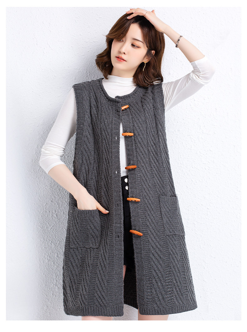 圆领马甲背心毛衣外套女外搭开衫女针织中长款宽松纯色羊毛衫披肩