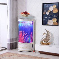 European-style semi-circular fish tank aquarium living room cylindrical ecological glass floor-to-ceiling household medium and large goldfish tank without changing water