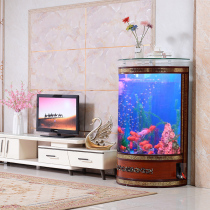European-style semi-circular goldfish tank aquarium living room home cylindrical porch floor-to-ceiling glass ecological tank large-scale landscaping