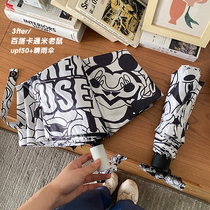 3fter Mickey Mouse Umbrella upf50 cute cartoon full automatic black glue clear and rain dual-use female portable sun umbrella