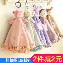 Korean thick hanging coral velvet towel Super absorbent recreational house kitchen cartoon hand towel