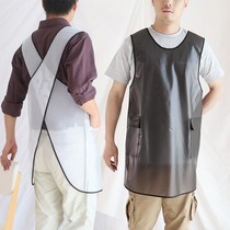 leather apron waterproof oilproof kitchen womens cooking work clothes coveralls mens customized pu leather Korean style suspender waistband