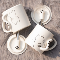 High value cute boy and girl Cup creative Japanese High sense exquisite ceramic cup with spoon with lid mug