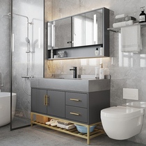 Rock one-piece bathroom cabinet Light luxury bathroom sink Face and hand basin cabinet combination Modern simple suit Floor-to-ceiling
