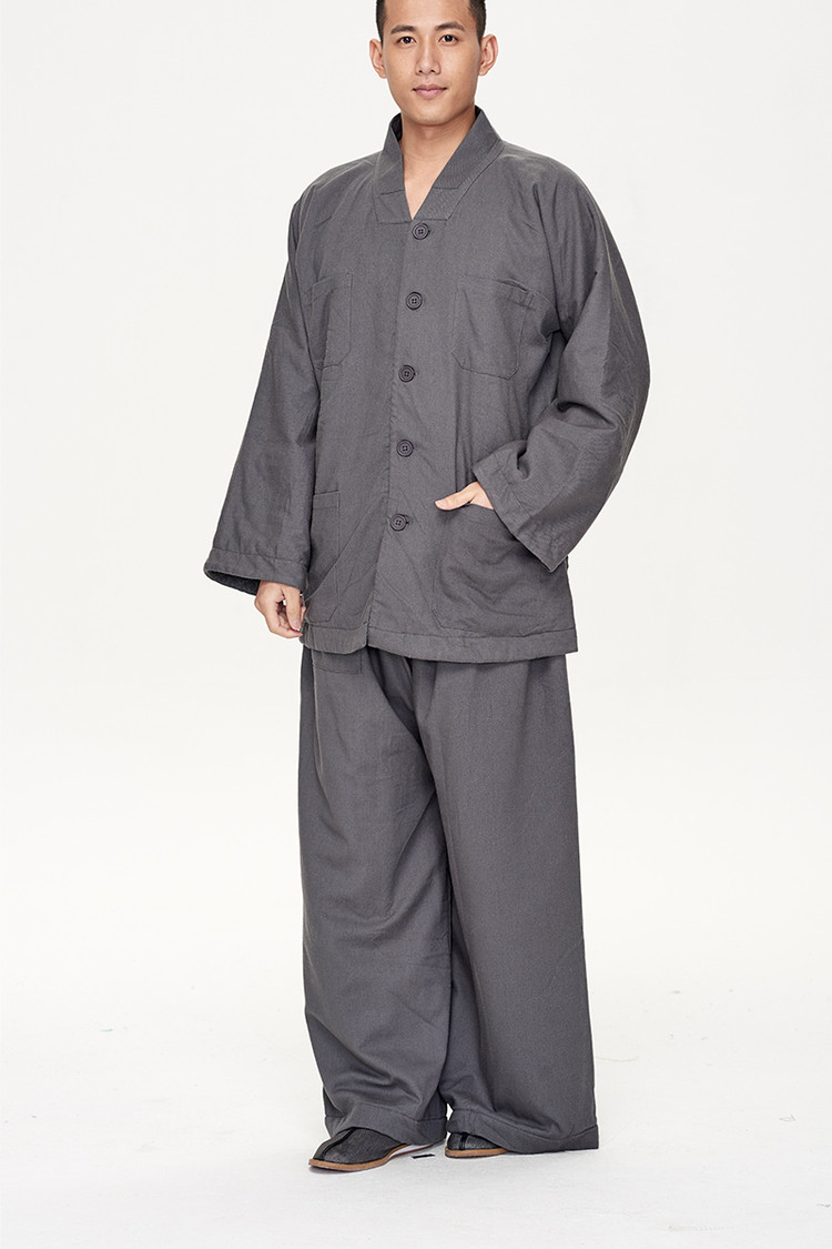 慈缘亚麻棉双层短褂 秋冬新款禅修佛教僧服和尚服 小褂套装yxb02