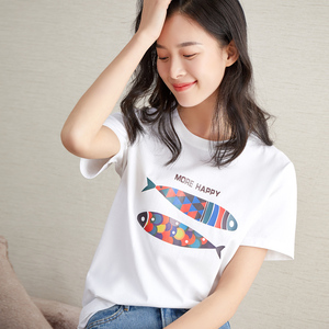 2019夏季新款纯棉短袖女T恤简约宽松休闲上衣男女情侣ins网红韩范
