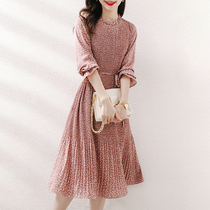 French light ripe wind chiffon floral long sleeve dress early autumn 2021 new mid-length temperament gentle wind skirt