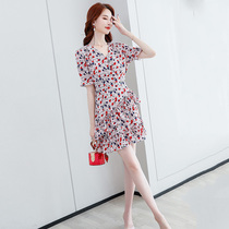2021 new summer light mature wind floral dress small man long temperament thin waist chiffon skirt