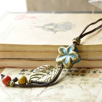 Creative jewelry Jingdezhen ceramic jewelry blossom sweater chain retro wind necklace pendant female