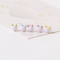 Jingdezhen ceramic earrings original design cute cat head earrings small new steel needle student adult female earrings