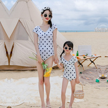 New parent-child swimsuit mother and girl girl girl conjoined wave spots thin cute little children Swimsuit Beach swimsuit